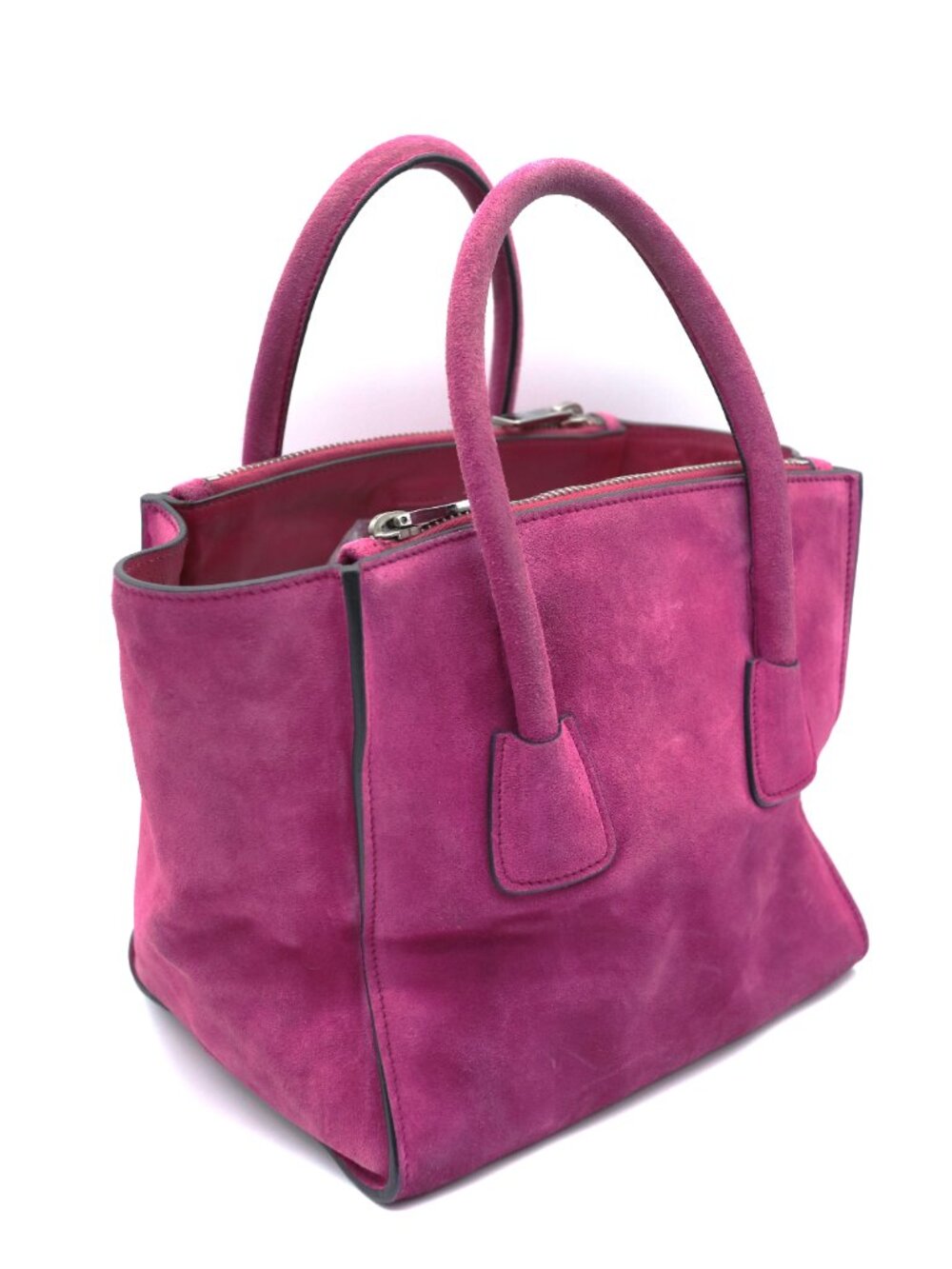 Prada Scamosciato Twin Pocket Tote Pink Suede Leather Shoulder Bag - Picture 6 of 15